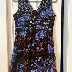 Elegant Floral Mini Dress in Black and Blue